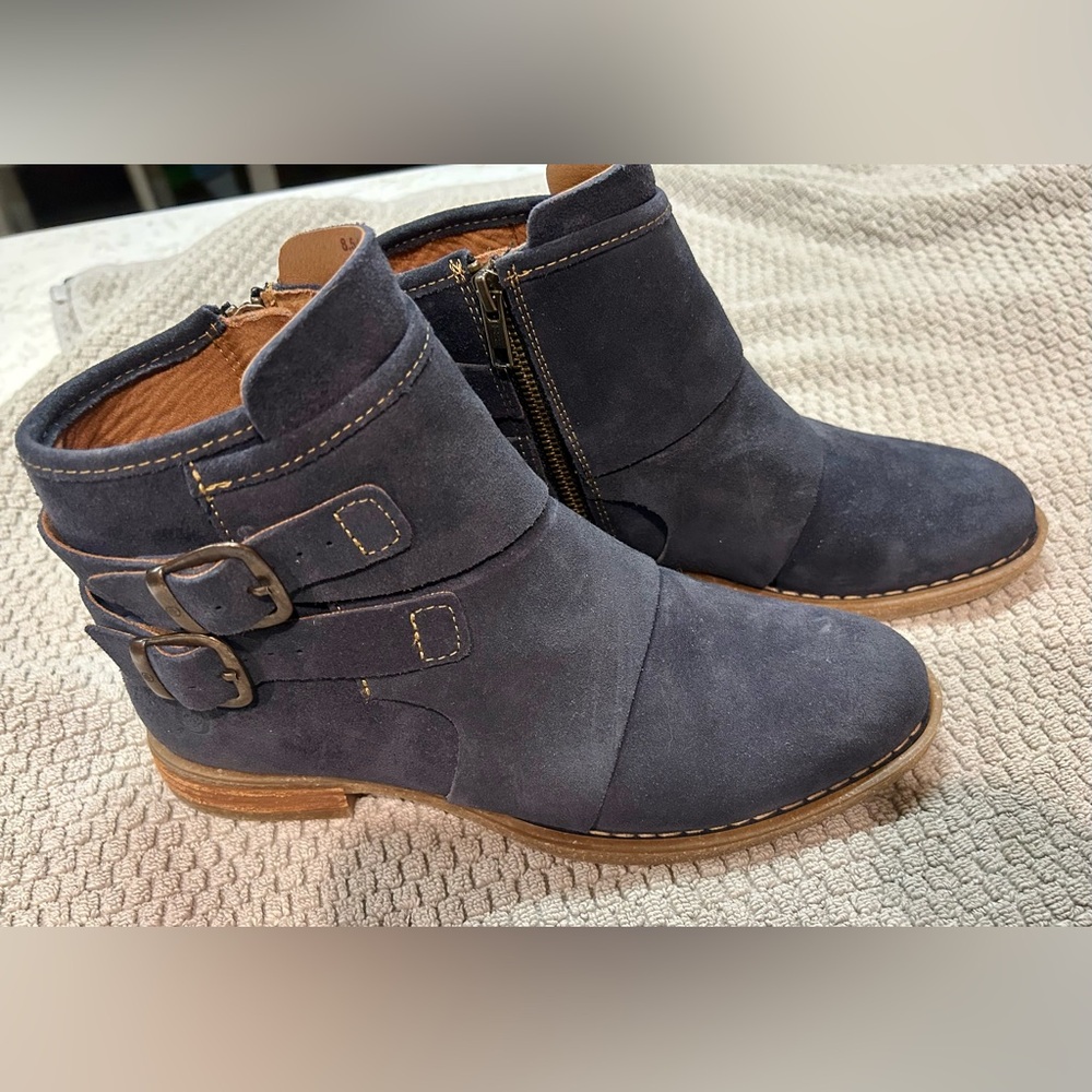 Born Navy Suede Ankle Booties with Buckle Detail